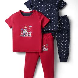 Kidi Wav Pack Of 2 Half Sleeves Polka Dots & Animals On Train Printed Coordinating Tees & Joggers Set - Multi Colour-image-79