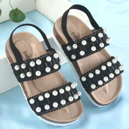 Babyoye Slip On Party Wear Sandals With Pearl Detailing - Black-picture-10