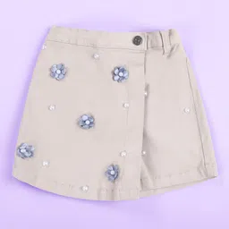 Kiddopanti Cotton Woven Floral Applique And Pearl Embellished Skort - Grey-picture-6
