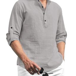 AMRIT TOP WEAR Men Band Collar Roll-Up Sleeves Straight Short Kurta-image-86