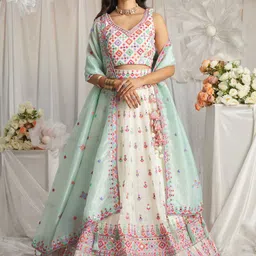 panchhi Embroidered Mirror Work Semi Stitched Lehenga & Unstitched Blouse With Dupatta-picture-2