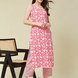 MOKOSH Women Floral Printed Regular Pure Cotton Kurta with Trousers-picture-34