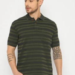 Duke Olive Regular Fit Striped Polo T-Shirt-image-34