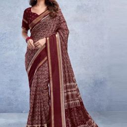 Satrani Maroon Printed Saree With Unstitched Blouse-image-25