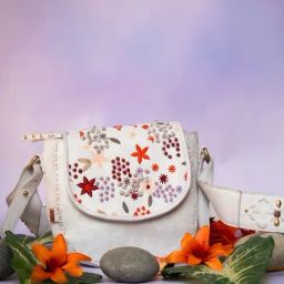 Art N Vintage Floral Bliss White Leather Embroidered Small Sling Handbag-47