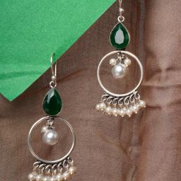 IMLI STREET Green & White Classic Design Crystal Chand Bali Earrings-picture-19