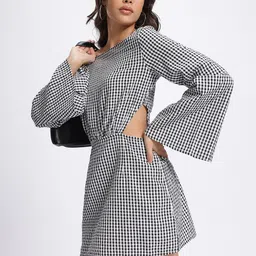 glitchez Retro Chic Checked Cut-Out A-Line Mini Dress-image-22