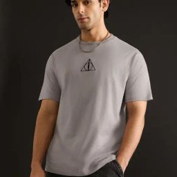 The Souled Store Grey Relaxed Fit Solid T-Shirt-picture-26