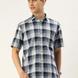 Burnt Umber Navy Regular Fit Check Shirt-image-32