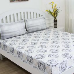 GMF White & Grey Cotton 144 TC Bed Sheet Set-image-90