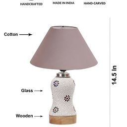 Devansh Grey & White Textured Wooden Frustum Shaped Table Lamp With Mosaic Glass Base image 4