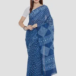 Kalakari India Blue Cotton Printed Saree With Unstitched Blouse-image-70
