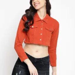 Tales & Stories Rust Cotton Crop Jacket-picture-23