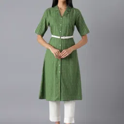 Aurelia Green Cotton Printed A Line Kurta-image-62