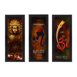 eCraftIndia Set Of 3 Ganesha & Buddha Satin Matt Texture UV Art Painting-image-83