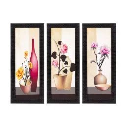 eCraftIndia Set Of 3 Decorative Floral Botanical Pot Satin Matt Texture UV Art Painting-image-78