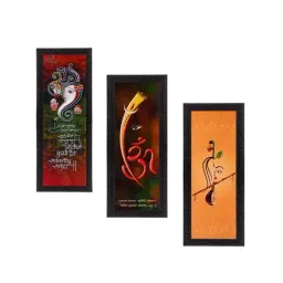 eCraftIndia Set Of 3 Ganesha & Krishna Lord Buddha Satin Matt Texture UV Art Painting-image-55
