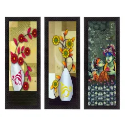 eCraftIndia Set Of 3 Radha Krishna and Botanical Satin Matt Texture UV Art Painting-image-93