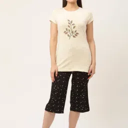 Sweet Dreams Beige & Black Printed T-Shirt With Capris-image-56
