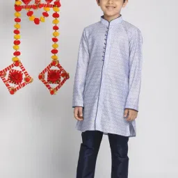 VASTRAMAY Kids Lavender & Navy Self Kurta Set-image-63