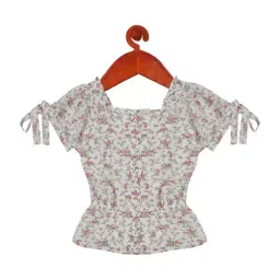 Tiny Girl Kids Off-White & Pink Floral Print Top-image-93