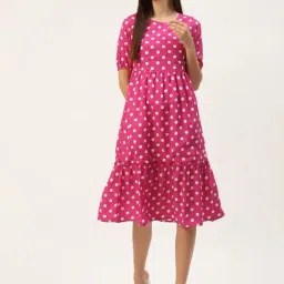 BRINNS Pink Printed Midi A Line Dress-image-70