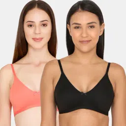 Rosaline by Zivame Black & Coral Half Coverage Double Layered T-Shirt Bra - Pack of 2-image-39