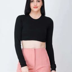 Cation Black Full Sleeves Crop Top-image-7