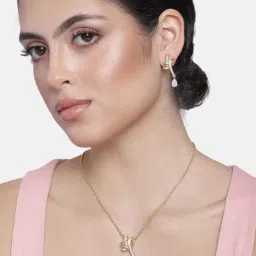 Estele Gold & Rhodium-Plated Ribbon Designed Pendant Set with Crystals for Women-17