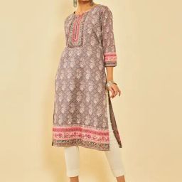 Soch Womens Earth Cotton Ethnic Motif Printed Kurta With Thread Work-image-44