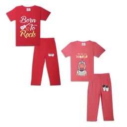 Vimal Jonney Kids Red & Pink Printed T-Shirt Set-image-98