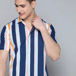 Mast & Harbour Men Blue Striped Pure Cotton Casual Shirt-image-69