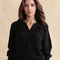 RAREISM Black Viscose Solid Long Sleeves Top-image-53