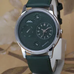 VIRAKTI Women Brass Leather Straps Round Reset Time Analogue Watch MEN-16-GREEN-43