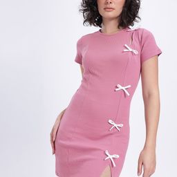 glitchez City Chic Ribbed Cut-Out Bow Detail Mini Bodycon Dress-image-33