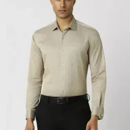Van Heusen Khaki Cotton Regular Fit Printed Shirt-image-77