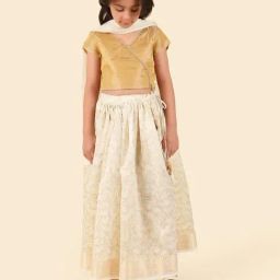 Fabindia Girls Natural Cotton Silk Hand Block Printed Choli, Lehenga & Dupatta Set-image-24