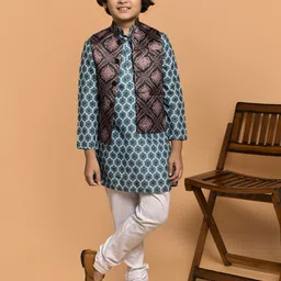 PRINTINDIA Boys Geometric Printed Band Collar Regular Kurta & Churidar & Nehru Jacket-43