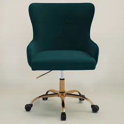 nestroots Green & Gold-Toned Velvet Sleek Office Chair With Wheels-image-18