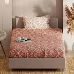 KOPA Brown & Brick Microfibre Floral 152 TC Single Bedsheet with 1 Pillow Cover-image-91