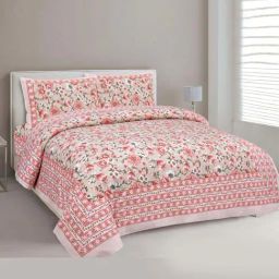 JaipurFabric Pink Pure Cotton 180 TC Festine Flower Double Bedsheet with 2 Pillow Covers-image-90