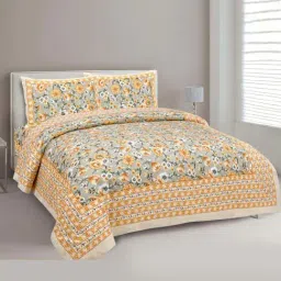 JaipurFabric Yellow Pure Cotton 180 TC Festine Flower Double Bedsheet with 2 Pillow Covers-image-36
