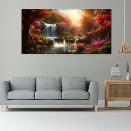 Nestroots Multicolor Canvas Enchanted Forest Waterfall Serenity Wall Painting - Single Frame-25