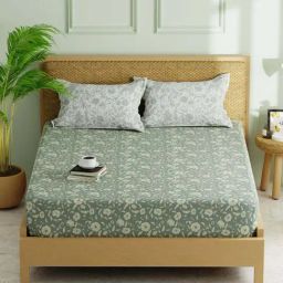 Bianca Lorenzo Grey Fabric 152 TC 120 GSM Double Fitted Bedsheet With 2 Pillow Covers-image-52