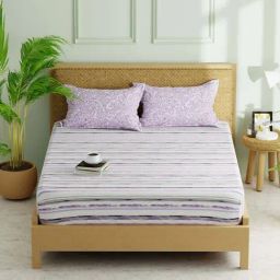 Bianca Lorenzo Purple Fabric 152 TC 120 GSM Double Fitted Bedsheet With 2 Pillow Covers-image-47
