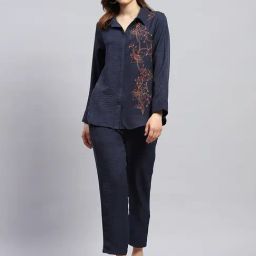 Monte Carlo Navy Linen Embroidered Co-ord Set-image-86