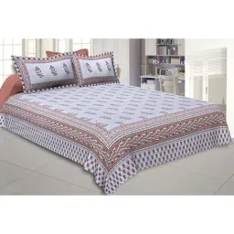 JaipurFabric Brown Pure Cotton 210 TC Jaipuri Print Double Bedsheet with 2 Pillow Covers-image-3