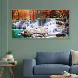 Nestroots Canvas Autumn Cascade Nature's Vibrant Symphony Wall Painting - Gold Floating Frame-14