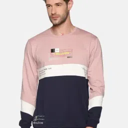 SHOWOFF Pink Cotton Slim Fit Colorblock Sweatshirt-image-45