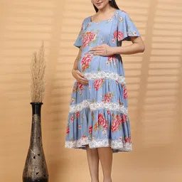 House Of Zelena Floral Print Maternity A-Line Midi Dress-image-83